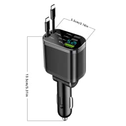 Elough Retractable Car Charger 5 in 1 Fast Charging Car Charger Retractable Cable 2 type c Ports Car Charger Adapter Compatible