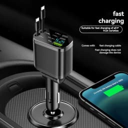 Elough Retractable Car Charger 5 in 1 Fast Charging Car Charger Retractable Cable 2 type c Ports Car Charger Adapter Compatible