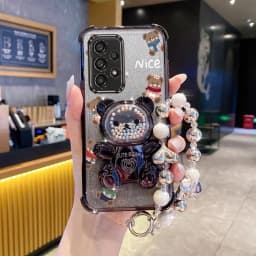 Luxury Jewelry Glitter Scarf Bear Phone Holder Case For Samsung Galaxy A13 A14 A15 A16 A24 A25 A34 A35 A36 A54 A55 A12 A22 4G 5G