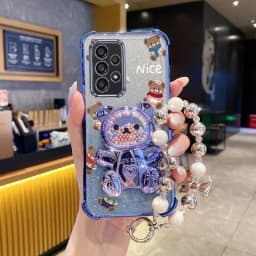 Luxury Jewelry Glitter Scarf Bear Phone Holder Case For Samsung Galaxy A13 A14 A15 A16 A24 A25 A34 A35 A36 A54 A55 A12 A22 4G 5G