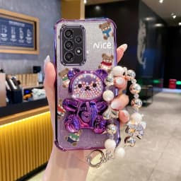 Luxury Jewelry Glitter Scarf Bear Phone Holder Case For Samsung Galaxy A13 A14 A15 A16 A24 A25 A34 A35 A36 A54 A55 A12 A22 4G 5G