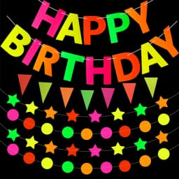 Neon Birthday Paper Garland Decorations Glow in the Dark Party Triangle Flags Bunting Black Light Reactive UV Banner Supplies