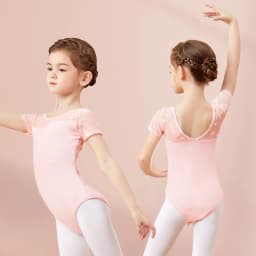 Girls Ballet Leotard Short Sleeve Dance Wear with Embroidery, Kids Dance Practice Gymnastics Outfit