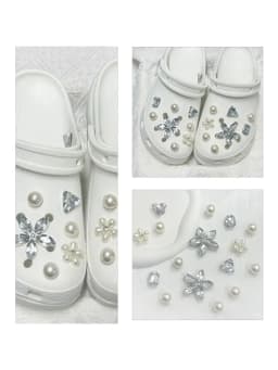 16PCS Floral Pearl Shoe Charms for Garden Shoes Decorations Set Women Elegant Accessories Wedding Beach Party DIY Slipper Decor