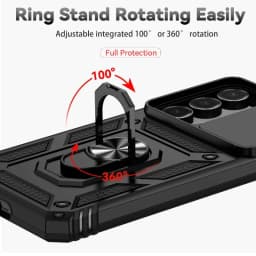 Stand Rotating Slide Camera Lens Military Grade Armor Case For Samsung S25 S24 S23 S22 S21 FE S20 Plus Note 20 Ultra M53 M33 A34