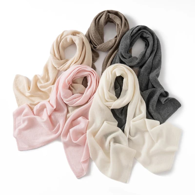 New Chic Women 100% Cashmere Scarf Autumn Winter Cashmere Knitted Solid Long Shawls Row Style Basic Soft Warm Scarf Luxury Tops