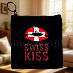 Zurich Switzerland Country Map Flag Swiss Girl Cute Canvas Coin Purse Bags Small Square Key Storage Cotton Card Bag Wallet Pouch