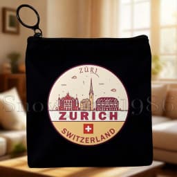 Zurich Switzerland Country Map Flag Swiss Girl Cute Canvas Coin Purse Bags Small Square Key Storage Cotton Card Bag Wallet Pouch