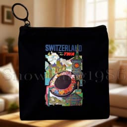 Zurich Switzerland Country Map Flag Swiss Girl Cute Canvas Coin Purse Bags Small Square Key Storage Cotton Card Bag Wallet Pouch