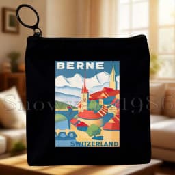 Zurich Switzerland Country Map Flag Swiss Girl Cute Canvas Coin Purse Bags Small Square Key Storage Cotton Card Bag Wallet Pouch