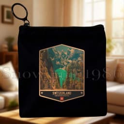 Zurich Switzerland Country Map Flag Swiss Girl Cute Canvas Coin Purse Bags Small Square Key Storage Cotton Card Bag Wallet Pouch