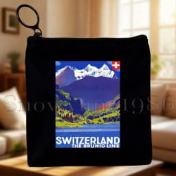 Zurich Switzerland Country Map Flag Swiss Girl Cute Canvas Coin Purse Bags Small Square Key Storage Cotton Card Bag Wallet Pouch
