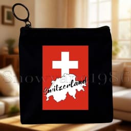 Zurich Switzerland Country Map Flag Swiss Girl Cute Canvas Coin Purse Bags Small Square Key Storage Cotton Card Bag Wallet Pouch