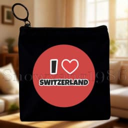 Zurich Switzerland Country Map Flag Swiss Girl Cute Canvas Coin Purse Bags Small Square Key Storage Cotton Card Bag Wallet Pouch