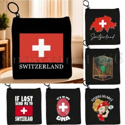 Zurich Switzerland Country Map Flag Swiss Girl Cute Canvas Coin Purse Bags Small Square Key Storage Cotton Card Bag Wallet Pouch