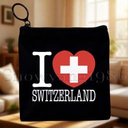 Zurich Switzerland Country Map Flag Swiss Girl Cute Canvas Coin Purse Bags Small Square Key Storage Cotton Card Bag Wallet Pouch