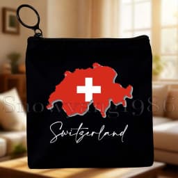 Zurich Switzerland Country Map Flag Swiss Girl Cute Canvas Coin Purse Bags Small Square Key Storage Cotton Card Bag Wallet Pouch