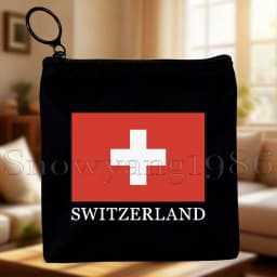 Zurich Switzerland Country Map Flag Swiss Girl Cute Canvas Coin Purse Bags Small Square Key Storage Cotton Card Bag Wallet Pouch