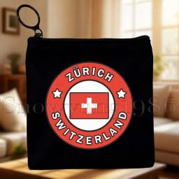 Zurich Switzerland Country Map Flag Swiss Girl Cute Canvas Coin Purse Bags Small Square Key Storage Cotton Card Bag Wallet Pouch