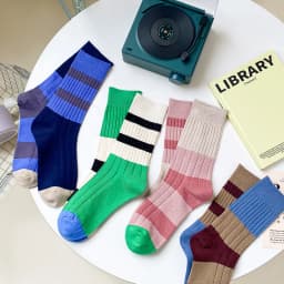 Retro Women's Socks Korean Style New Novelty Cotton Casual Mixed-Color Japanese Style AB Socks Women Striped Cotton Medium Socks