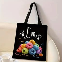 Women's Knitting Crochet Craft Tote Bag 2D Print Design with Yarn Balls, Needles & Tools Durable Polyester Casual Shoulder Bag