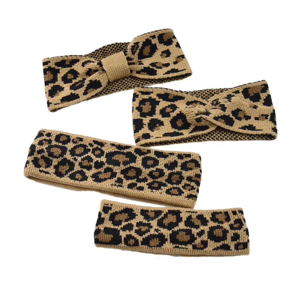 Leopard Headband Cross Knit Chunky Headbands Elastic Crochet Turban Ear Warmer Headwraps for Children Women Hair Accessories