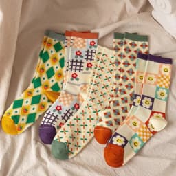1/3/5 Pairs Sunflower Print Socks Women Mid-Calf French Style Cute Preppy Casual Fashion All Season Daily Wear EU 35-40 US 5-8