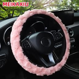 3D Artificial Rabbit Fur Steering Wheel Cover for Women Car Inner Ring Free 14.5-15 Inch Decorative Accessory