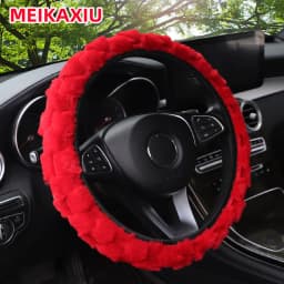 3D Artificial Rabbit Fur Steering Wheel Cover for Women Car Inner Ring Free 14.5-15 Inch Decorative Accessory