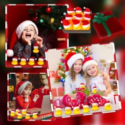 Christmas Rubber Ducks with Christmas Hats - Small, Yellow, Floating, Squeaky Bathtub Toys for Girls Boys Shower