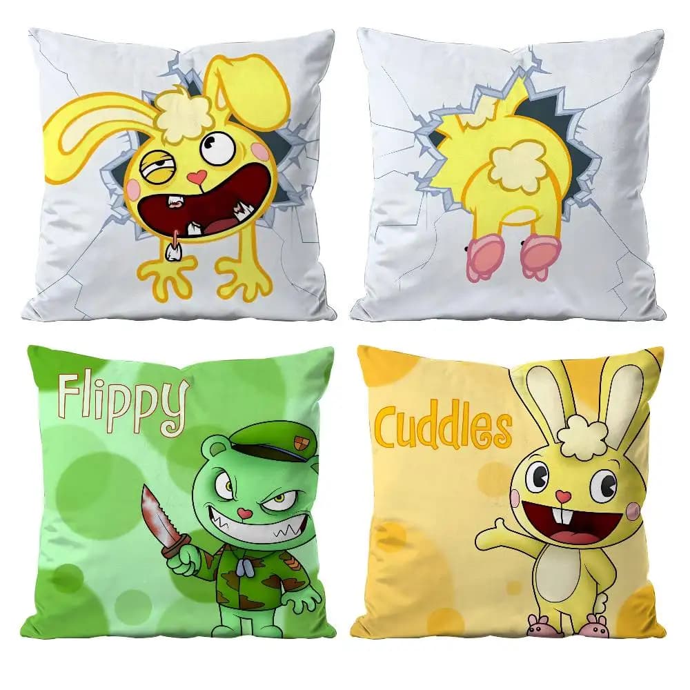 H-Happy Tree F-Friends N-Nutty Pillow Case Anti-dustmite Pillowcase Invisible Zipper Silky Short Plush Sofa Cushion Cover