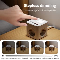 1 EU 8-in-1 power socket, with 1.5-meter extension cord power board, 3 AC sockets & 2 USB & 2 Type-C & dimmable small night ligh