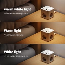 1 EU 8-in-1 power socket, with 1.5-meter extension cord power board, 3 AC sockets & 2 USB & 2 Type-C & dimmable small night ligh