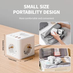 1 EU 8-in-1 power socket, with 1.5-meter extension cord power board, 3 AC sockets & 2 USB & 2 Type-C & dimmable small night ligh