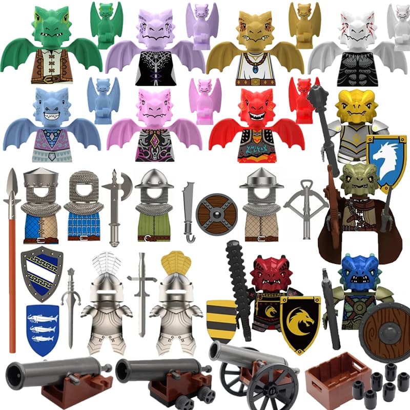 Medieval Castle Soldier Action Figures Building Block Dragon Anime Knight Accessory Warhorse Militia Helmet Shield Toy Gift A29
