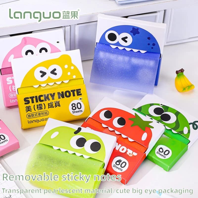 LANGUO Translucent Pull-Out Sticky Notes Frosted Pearl Surface Removable Index Tabs Memo Pad Office School Supplies Stationery
