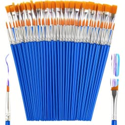 50Pcs Painting Brushes Set Art Round Flat Hair Nylon Hair Paint Brush for Oil Acrylic Watercolor
