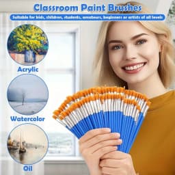 50Pcs Painting Brushes Set Art Round Flat Hair Nylon Hair Paint Brush for Oil Acrylic Watercolor