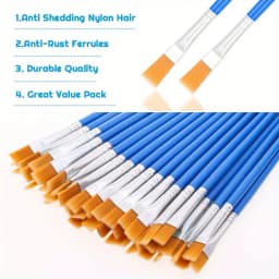 50Pcs Painting Brushes Set Art Round Flat Hair Nylon Hair Paint Brush for Oil Acrylic Watercolor