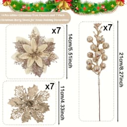 21Pcs Artificial Flowers Berry Bouquet Christmas Decoration Vase for Home Room Decor Fake Flowers Garland Ornament Accessories