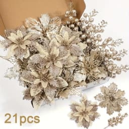 21Pcs Artificial Flowers Berry Bouquet Christmas Decoration Vase for Home Room Decor Fake Flowers Garland Ornament Accessories