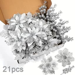 21Pcs Artificial Flowers Berry Bouquet Christmas Decoration Vase for Home Room Decor Fake Flowers Garland Ornament Accessories
