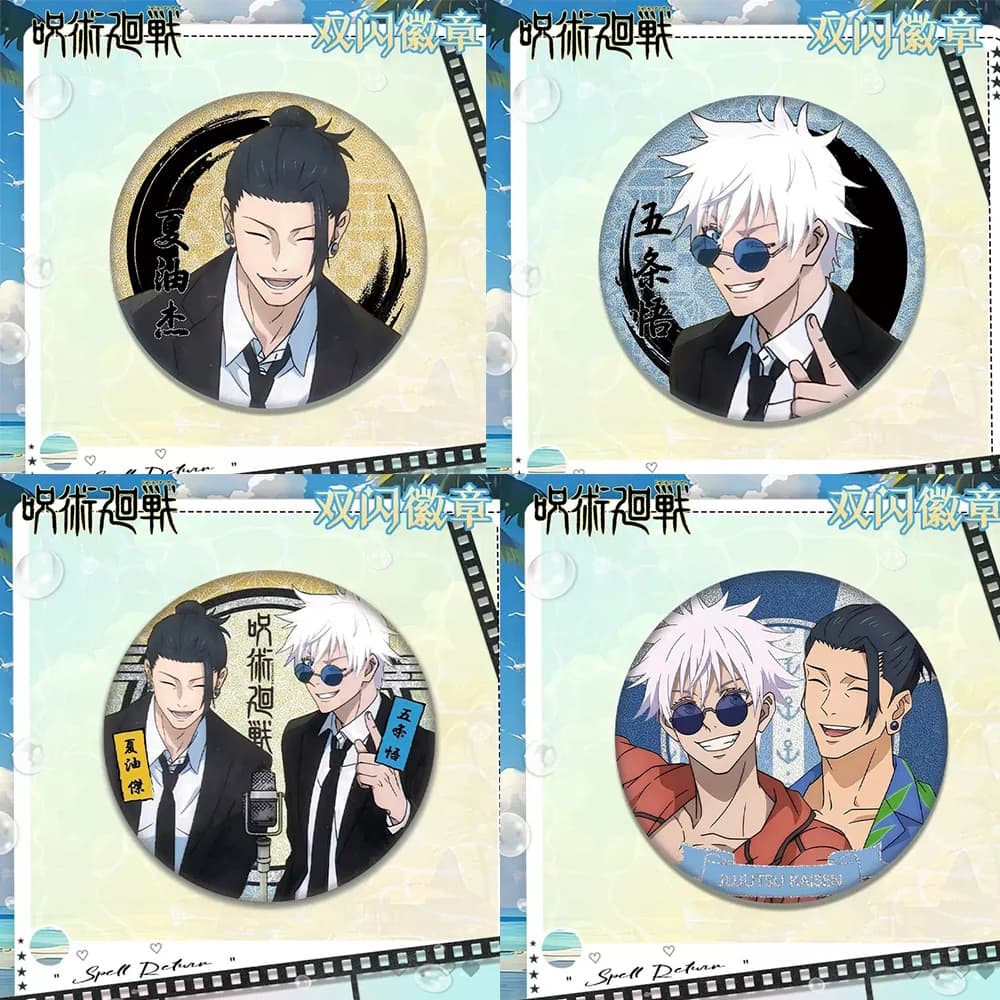 2 PCS Anime Character Satoru Gojo Tinplate Brooches Cute Cartoon Jujutsu Kaisen Figure Badge Cosplay Accessories Fans Gifts