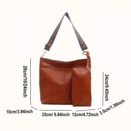 Retro PU Material Women's Bucket Tote Bag Set, Adjustable Wide Strap for Daily Need with Fashion Zipper Closure Polyester Lining