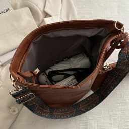 Retro PU Material Women's Bucket Tote Bag Set, Adjustable Wide Strap for Daily Need with Fashion Zipper Closure Polyester Lining