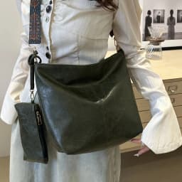 Retro PU Material Women's Bucket Tote Bag Set, Adjustable Wide Strap for Daily Need with Fashion Zipper Closure Polyester Lining