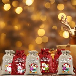 12 Pieces Christmas Gift Bags with Drawstring Christmas Linen Bags for Advent Calendar Fabric Bag Cookie Candy Pouch