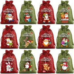 12 Pieces Christmas Gift Bags with Drawstring Christmas Linen Bags for Advent Calendar Fabric Bag Cookie Candy Pouch