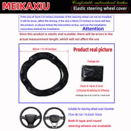 3D Embroidered Artificial Sheepskin PU Leather Steering Wheel Cover Rimless Universal Fit for 14.5-15 Inch Car Wheels