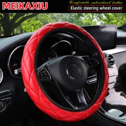 3D Embroidered Artificial Sheepskin PU Leather Steering Wheel Cover Rimless Universal Fit for 14.5-15 Inch Car Wheels